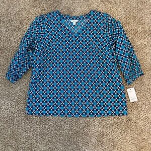 Croft & Barrow Floral Medallion Three Quarter Sleeve Blouse NWT